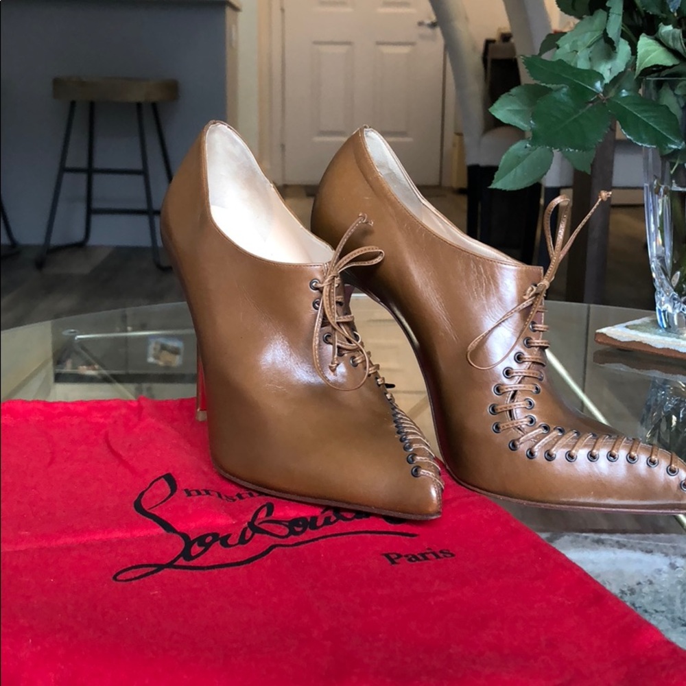 Christian Louboutin Tan Laced Bootie Heel 38